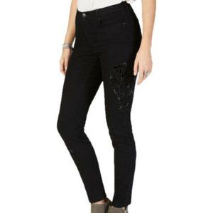 Style & Co Petite Black Rinse Velvet-Applique Curvy-Fit Skinny Jeans Size 8P